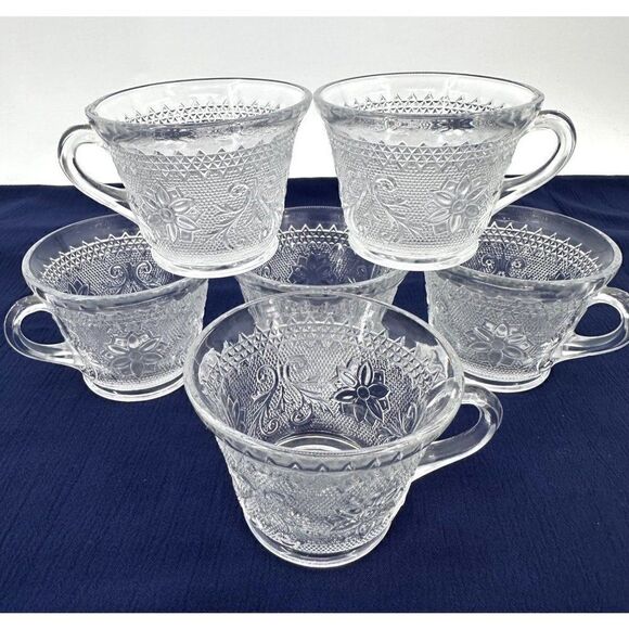 Indiana Glass Tiara Sandwich Glass Punch Coffee Cups Crystal Clear Vintage (6) - Picture 1 of 10